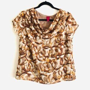 212 Collection Blouse M Petite Cowl Neck Circle Chain Print